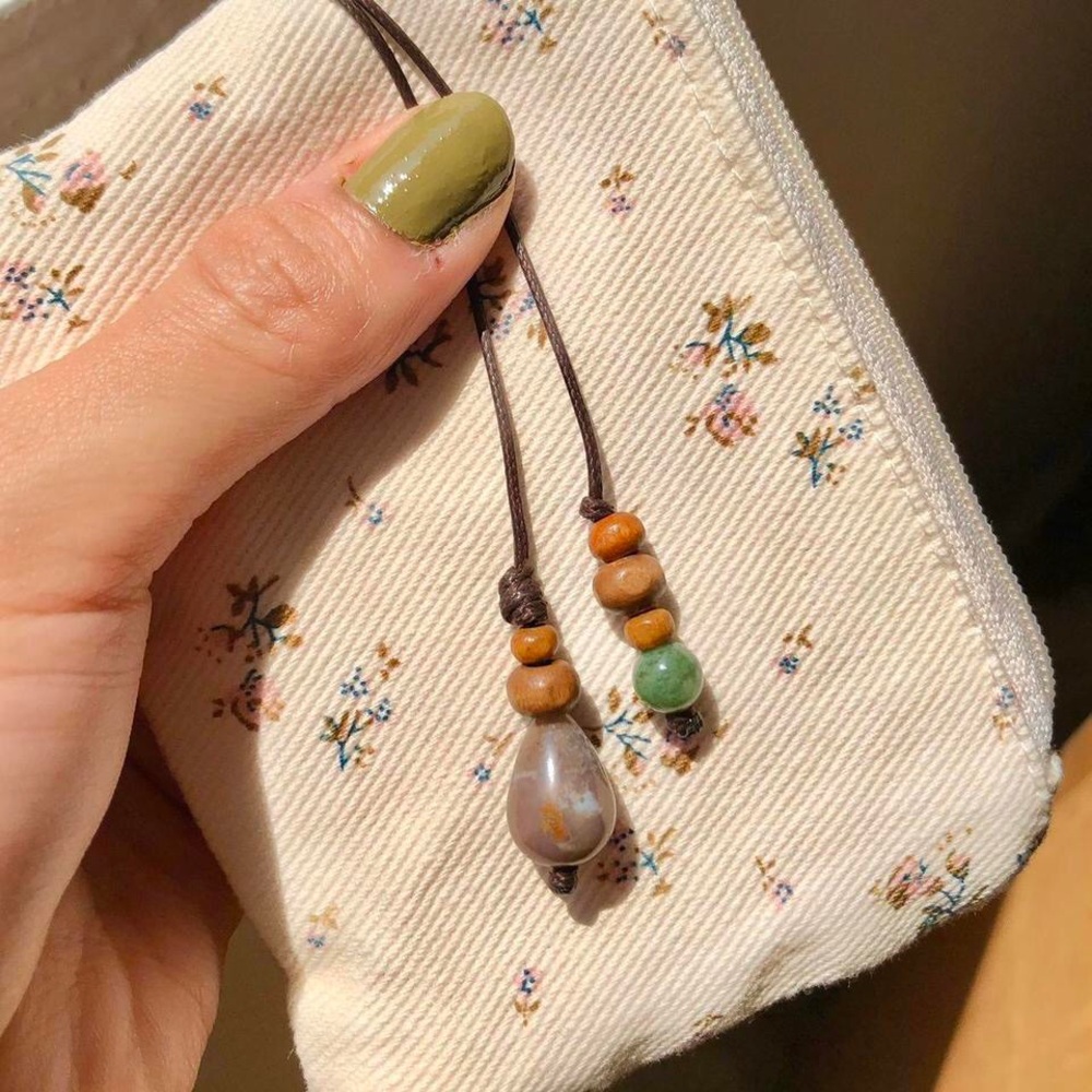 Moss x Indian Agate Teardrop Beaded (Dark Brown) Earthy Boho Wrap Choker - Picture 5 of 5